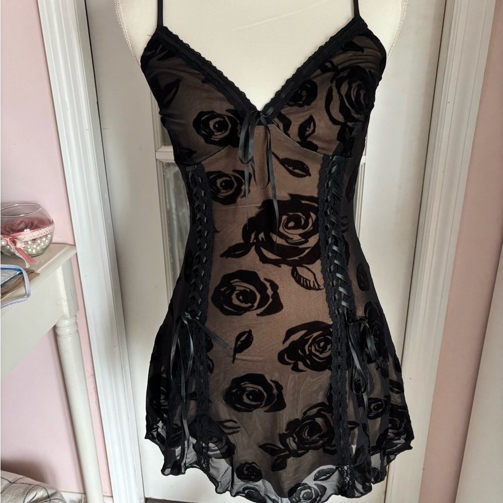Windsor Black Mini Dress with Floral Lace